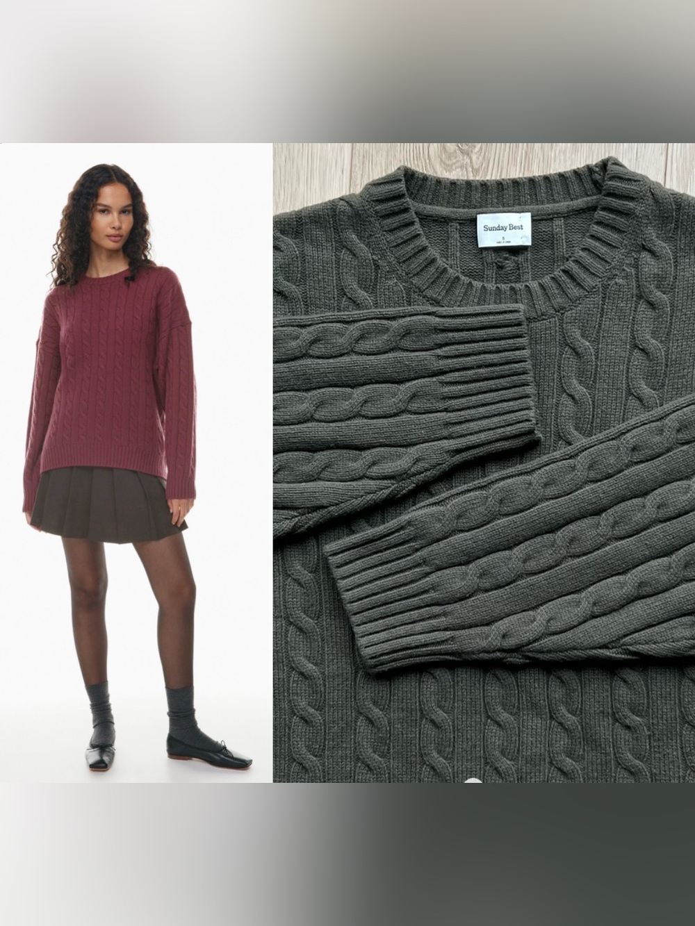 Sunday Best Cable-knit cotton and wool crewneck Peggy Sweater Sz S